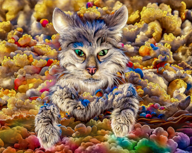 Digital Arts titled "Cat in Clouds -  No…" by Rüdiger Geisler, Original Artwork, Digital Painting