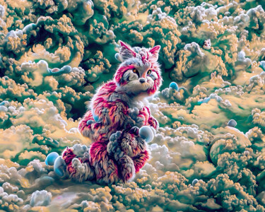 「Cat in Clouds No.3」というタイトルのデジタルアーツ Rüdiger Geislerによって, オリジナルのアートワーク, デジタル絵画