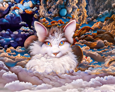 Arte digitale intitolato "Cat in Cloud No. 2" da Rüdiger Geisler, Opera d'arte originale, Pittura digitale
