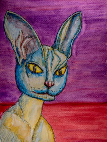 Ζωγραφική με τίτλο "Sphynx - Cat" από Rüdiger Geisler, Αυθεντικά έργα τέχνης, Ακουαρέλα