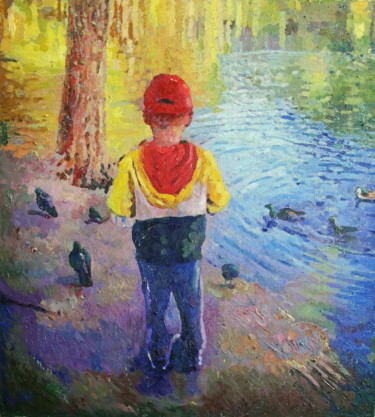 Городской пруд Painting titled "Городской пруд" by Mikhail Rudnik, Original Art, Oil