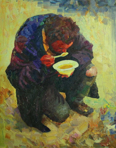 Картина под названием "Обед" - Mikhail Rudnik, Подлинное произведение искусства, Масло