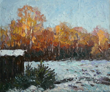 Painting titled "Этюд с первым снегом" by Mikhail Rudnik, Original Artwork, Oil