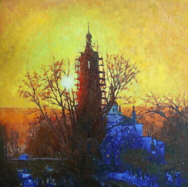 Malerei mit dem Titel "Зимнее солнце" von Mikhail Rudnik, Original-Kunstwerk, Öl