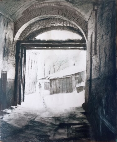 Рисунок под названием "Старые дворы" - Mikhail Rudnik, Подлинное произведение искусства, Древесный уголь