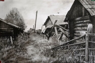 「Деревня」というタイトルの絵画 Mikhail Rudnikによって, オリジナルのアートワーク, 木炭