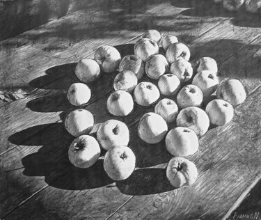 Painting titled "Apples" by Mikhail Rudnik, Original Artwork, Charcoal