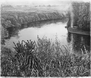 Картина под названием "Утро на Нерли" - Mikhail Rudnik, Подлинное произведение искусства, Древесный уголь