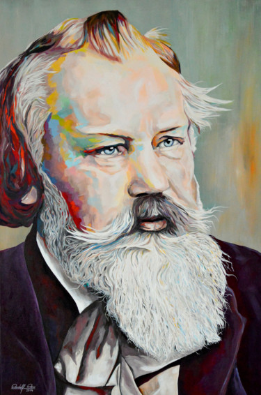 Schilderij getiteld "J. Brahms" door Rudolf Rox, Origineel Kunstwerk, Acryl