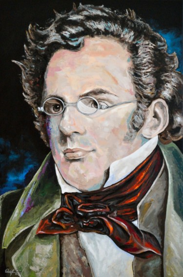 Painting titled "Franz Schubert" by Rudolf Rox, Original Artwork, Acrylic