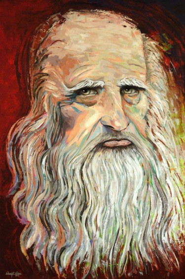 Malerei mit dem Titel "Leonardo da Vinci" von Rudolf Rox, Original-Kunstwerk, Acryl