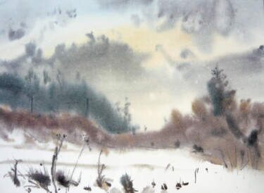 Peinture intitulée "Zimný podvečer (Win…" par Rudolf Suran, Œuvre d'art originale, Aquarelle