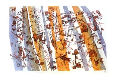 Printmaking titled "My animals 2" by Rudolf Suran, Original Artwork, Xylography
