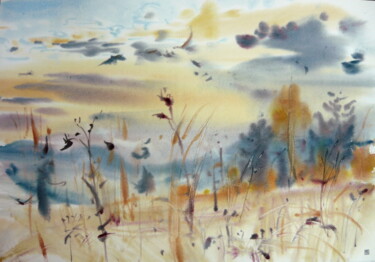 Pintura intitulada "Sunset" por Rudolf Suran, Obras de arte originais, Aquarela