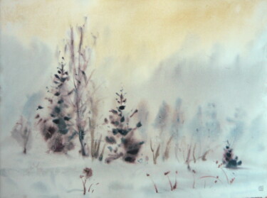 Painting titled "Freezing fog." by Rudolf Suran, Original Artwork, Watercolor