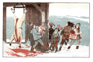 Incisioni, stampe intitolato "Party (zabíjačka)" da Rudolf Suran, Opera d'arte originale, Litografia
