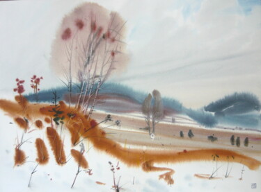 Painting titled "February" by Rudolf Suran, Original Artwork, Watercolor