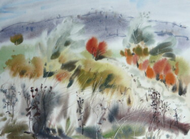 Painting titled "Autumn in a mountai…" by Rudolf Suran, Original Artwork, Watercolor