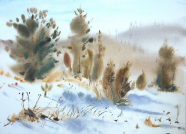 Malerei mit dem Titel "March snow." von Rudolf Suran, Original-Kunstwerk, Aquarell