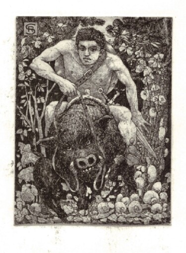 Gravures & estampes intitulée "Lord of the flies.(…" par Rudolf Suran, Œuvre d'art originale, Eau-forte