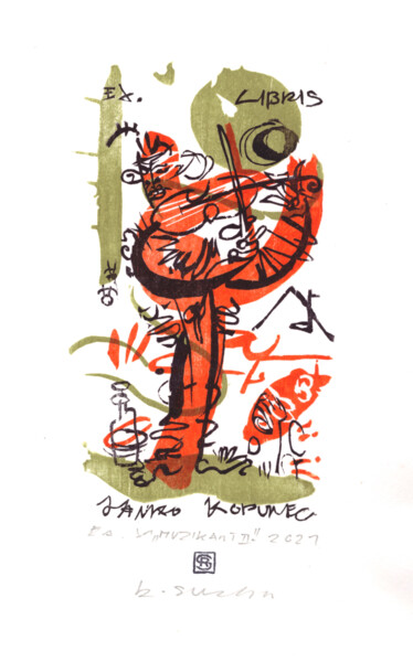 Impressões e gravuras intitulada "Ex libris Janko Kop…" por Rudolf Suran, Obras de arte originais, Xilogravura