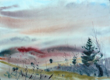 Painting titled "Twilight in the mou…" by Rudolf Suran, Original Artwork, Watercolor