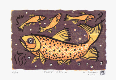 Incisioni, stampe intitolato "Golden trout" da Rudolf Suran, Opera d'arte originale, Xilografia