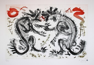 Obrazy i ryciny zatytułowany „Fight (cycle of tho…” autorstwa Rudolf Suran, Oryginalna praca, Akwaforta