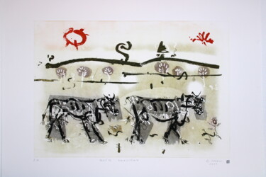 Druckgrafik mit dem Titel "God's cows(cycle of…" von Rudolf Suran, Original-Kunstwerk, Radierung