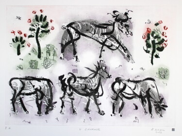 Printmaking titled "In the garden(cycle…" by Rudolf Suran, Original Artwork, Etching