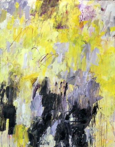 Painting titled "Yelow Black" by Ruffi De Ponteves, Original Artwork, Acrylic Mounted on Wood Stretcher frame