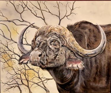 Painting titled "Buffle" by Christian Ruffie, Original Artwork, Oil