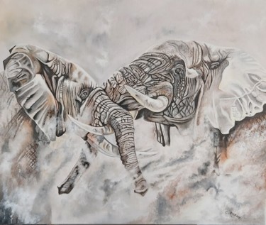 Painting titled "Combat" by Christian Ruffie, Original Artwork, Oil