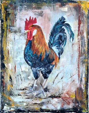 Peinture intitulée "Coq" par Christian Ruffie, Œuvre d'art originale, Huile