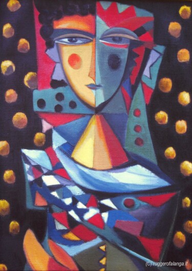Painting titled "Dama Mosaico tra le…" by Ruggero Falanga, Original Artwork, Oil Mounted on artwork_cat.