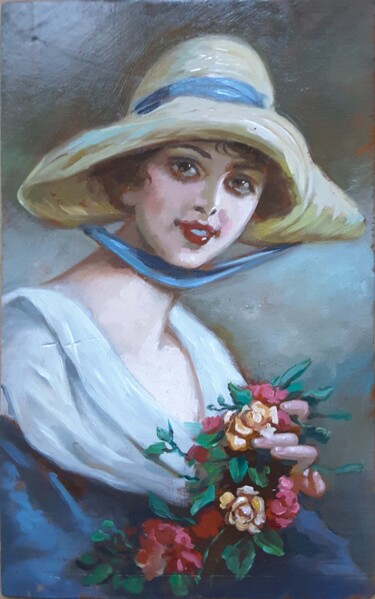 Painting titled "PORGENDO LE ROSE" by Ruggero Zamponi, Original Artwork, Oil