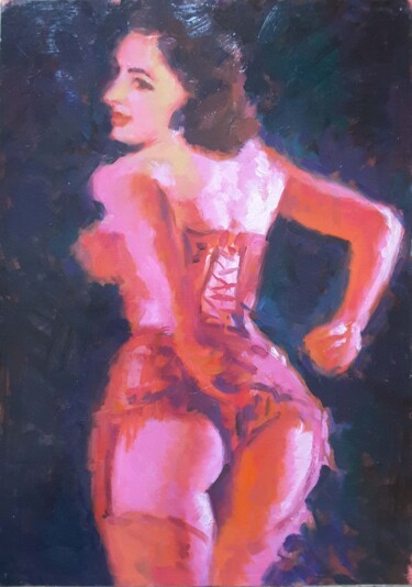 Painting titled "IL COSTUME ROSSO" by Ruggero Zamponi, Original Artwork, Oil Mounted on Wood Stretcher frame