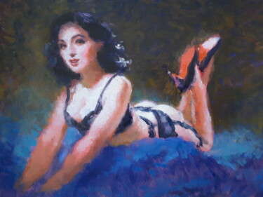 Painting titled "IL DRAPPO BLU" by Ruggero Zamponi, Original Artwork, Oil Mounted on Wood Stretcher frame