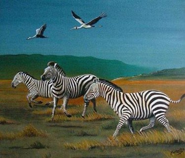 Peinture intitulée "zebra 3" par Bernard Rugwiro, Œuvre d'art originale