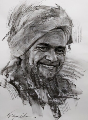 Dibujo titulada "Habib Umar bin Hafi…" por Muh Ilyas Ruhiyat Artist, Obra de arte original, Carbón