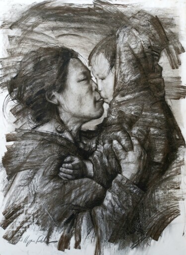 Рисунок под названием "LOVE" - Muh Ilyas Ruhiyat Artist, Подлинное произведение искусства, Древесный уголь