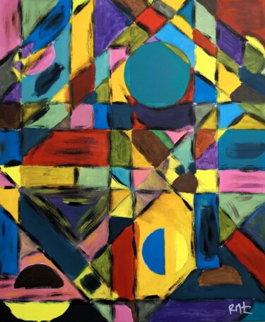 Картина под названием "Geometric Rainbow" - Rui Mesquita, Подлинное произведение искусства, Акрил Установлен на Деревянная р…