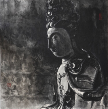 Malarstwo zatytułowany „Bodhisattva-1” autorstwa Rui Wang, Oryginalna praca, Atrament Zamontowany na Aluminium