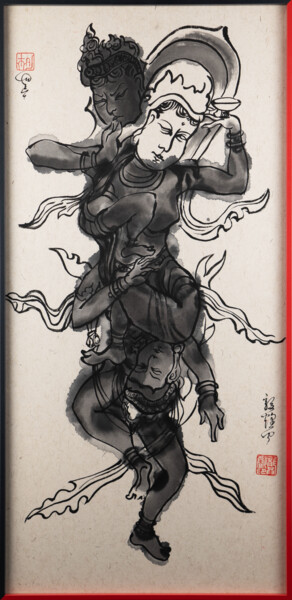 Painting titled "monsters-2" by Rui Wang, Original Artwork, Ink Mounted on Aluminium