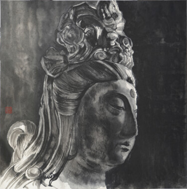 Malarstwo zatytułowany „Bodhisattva-2” autorstwa Rui Wang, Oryginalna praca, Atrament Zamontowany na Aluminium