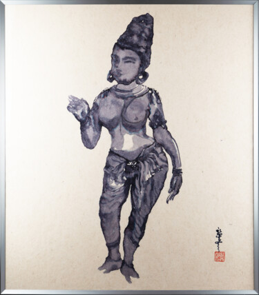 Peinture intitulée "Bodhisattva-5" par Rui Wang, Œuvre d'art originale, Aquarelle Monté sur Aluminium