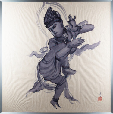Painting titled "Bodhisattva-6" by Rui Wang, Original Artwork, Watercolor Mounted on Aluminium