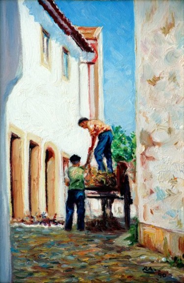 Pintura intitulada "Descarregar da Lenh…" por Rui Albuquerque, Obras de arte originais, Óleo