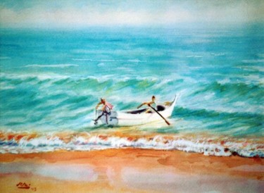 Pintura intitulada "Regresso ao Mar - A…" por Rui Albuquerque, Obras de arte originais, Óleo