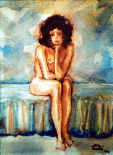 Pintura intitulada "Nú - Aguarela - Nud…" por Rui Albuquerque, Obras de arte originais, Óleo